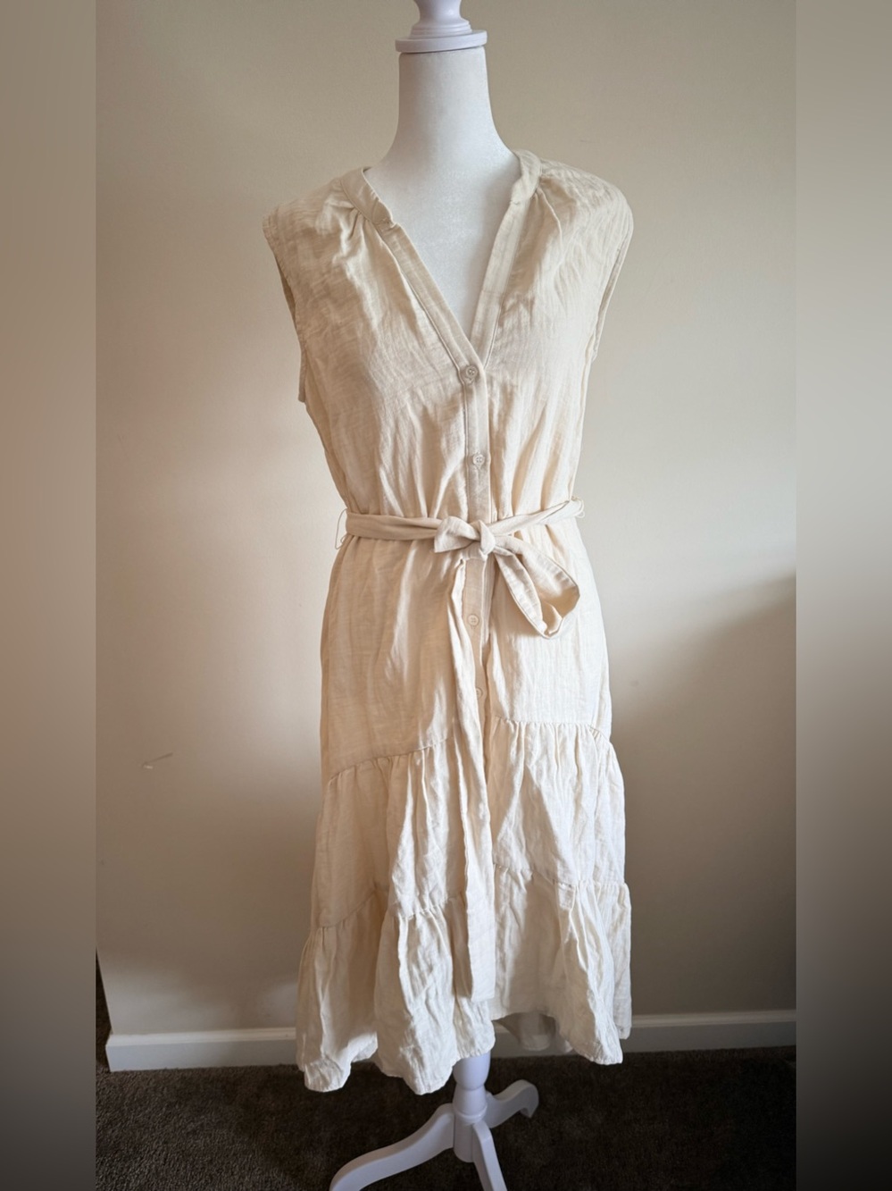 NWT DREW Anthropologie Tiered Sleeveless Midi Dress with Waist Tie Sz s cotton